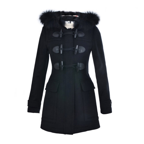 BURBERRY/博柏利 女裝 服裝 羊毛經典牛角扣毛呢連帽中長款 女士大衣外套