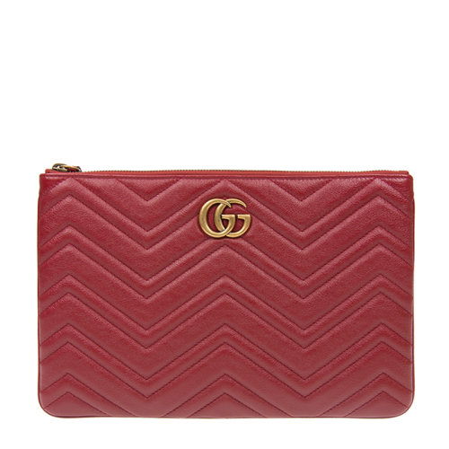 GUCCI/古馳  古琦女包 Marmont系列 經(jīng)典雙G 波浪紋 女士紅色皮質(zhì)時(shí)尚拉鏈?zhǔn)帜冒?525541 0OLET 6438紅色