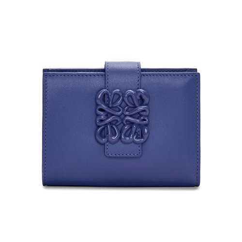 LOEWE/羅意威 23春夏新款 Anagram系列 女士中號深紫釉小牛皮同色系標志按扣開合錢包C821W63X01-8768