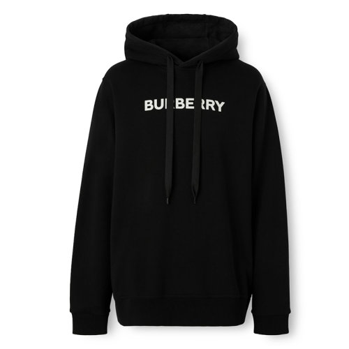 BURBERRY/博柏利 22年春夏新款 男士黑色棉質翻面絨白色徽標印花連帽衫80553181