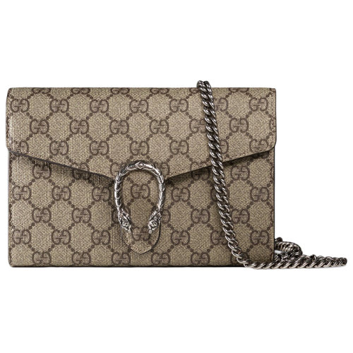 GUCCI/古馳 2020新款Dionysus系列女士棕色Supreme GG馬蹄扣鏈條包 401231KHNSN8642