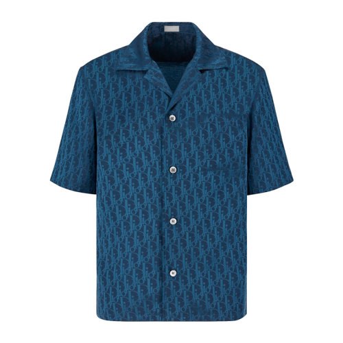 Dior Homme/迪奧桀傲 男裝 服飾 海軍藍(lán)色混紡翻領(lǐng)襯衣 男士短袖襯衫