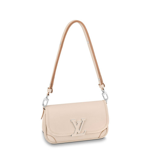 Louis Vuitton/路易威登 22春夏新款BUCI系列 女士米色水波紋粒面牛皮革銀扣同色系徽標標志可拆卸肩帶單肩斜挎包M59457