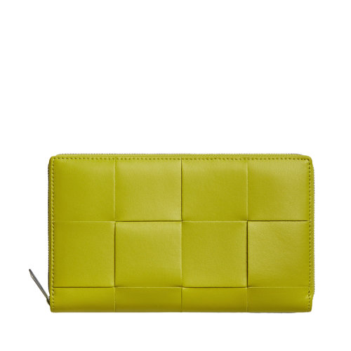 Bottega Veneta/葆蝶家 22春夏新款 男士獼猴桃色Intreccio編織牛皮革拉鏈錢包649607VBWD23560