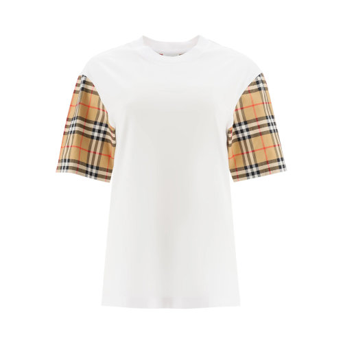 BURBERRY/博柏利 女士白色棉質格紋裝飾T恤 8042716