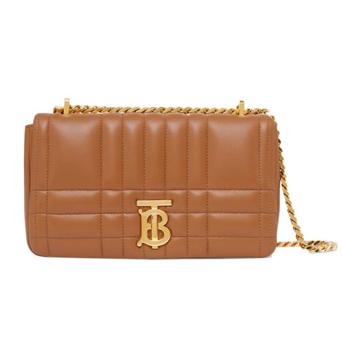 BURBERRY/博柏利 22新款 Lola系列 女士小號(hào)楓棕色絎縫小羊皮翻蓋磁扣開合字母拋光金屬配件調(diào)節(jié)鏈條肩帶單肩斜挎包80595141