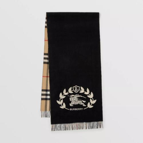  BURBERRY 22年秋冬 女士 雙面兩用格紋拼馬術騎士羊絨圍巾 80593851
