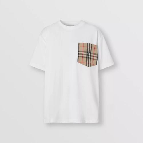  BURBERRY 22年秋冬 女士 Vintage 格紋口袋棉質寬松 T 恤衫 80433861 預定商品1-3周發貨