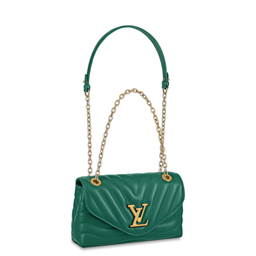 Louis Vuitton/路易威登 22春夏新款NEW WAVE系列 女士翡翠綠絎縫光滑牛皮革復古金扣金鏈單肩斜跨手提鏈條包M58664