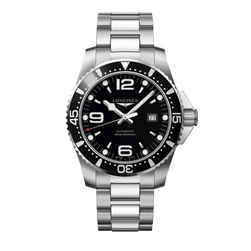 LONGINES/浪琴 康卡斯潛水系列 自動機械黑盤鋼鏈男表44毫米L3.841.4.56.6