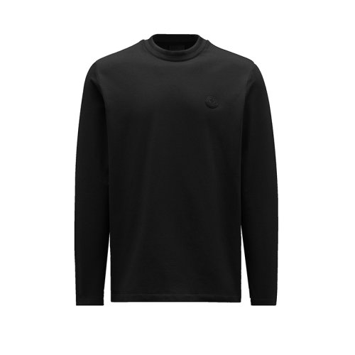 Moncler/蒙克萊 22年秋冬新款 男士黑色棉質(zhì)混紡徽標(biāo)貼片長袖T恤H20918D00002899EV999