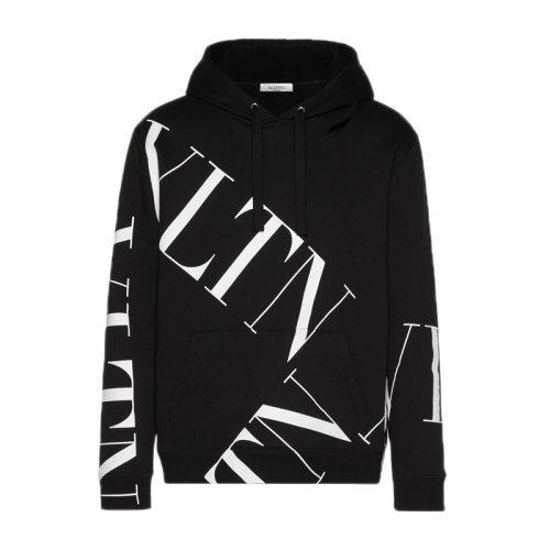 Valentino/華倫天奴  男裝 服飾 黑色棉質LOGO印花長袖連帽休閑 男衛衣