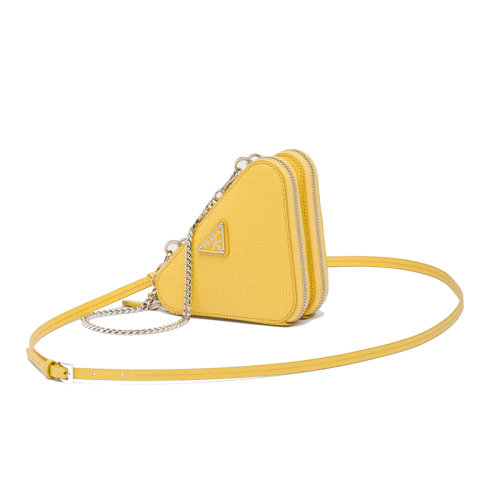 PRADA/普拉達 22新款 mini女士陽光黃saffiano皮革琺瑯金屬標志可拆卸肩帶斜挎手拿包1NR015_053_F0377