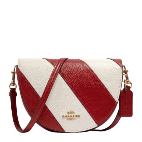 COACH/蔻馳 女士紅白拼色鵝卵石皮革經典金屬字母馬車徽標磁扣開合單肩包斜挎包女包 C1429IMS3U