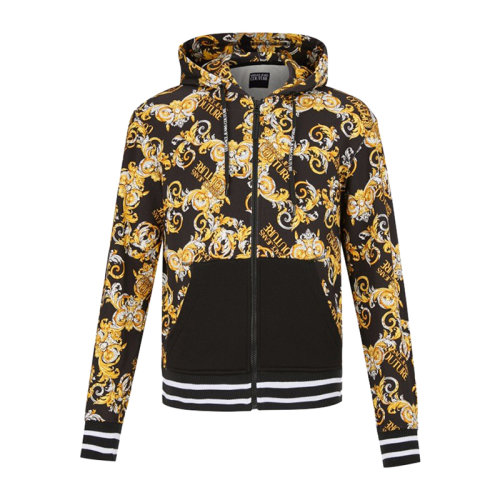 VERSACE JEANS/范思哲牛仔 男士拼色棉質(zhì)經(jīng)典字母徽標印花裝飾拉鏈開合長袖上衣外套連帽衫 B7GZA701-S0830-899