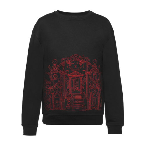 VERSACE/范思哲 男士黑色棉質(zhì)經(jīng)典美杜莎頭像希臘回紋裝飾長袖上衣衛(wèi)衣運(yùn)動(dòng)衫套頭衫 A78002-A219529-A008