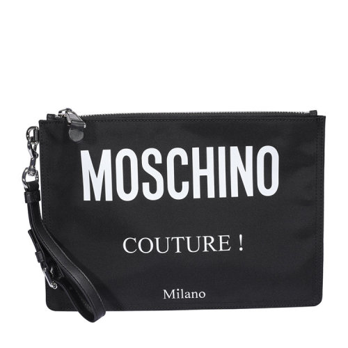 MOSCHINO/莫斯奇諾  男包 品牌字母LOGO 男士黑色尼龍時尚拉鏈手拿包 A840482012555