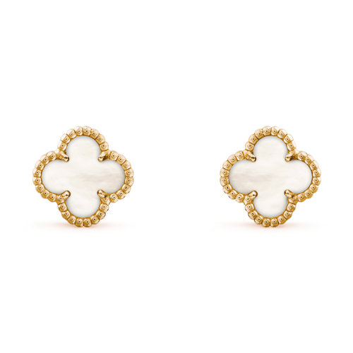 Van Cleef & Arpels/梵克雅寶 經典Sweet Alhambra系列 18k金黃金鑲白珍珠母貝四葉草耳釘VCARA44800