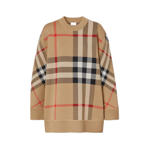 BURBERRY/博柏利 22年早春新款 女士拼色格紋功能性羊毛提花針織衫毛衣80391521