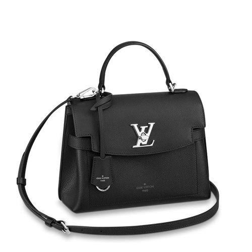 Louis Vuitton/路易威登 經典款LOCKME EVER BB系列 女士黑色小牛皮銀扣配可拆卸肩帶單肩斜挎手提包M53937