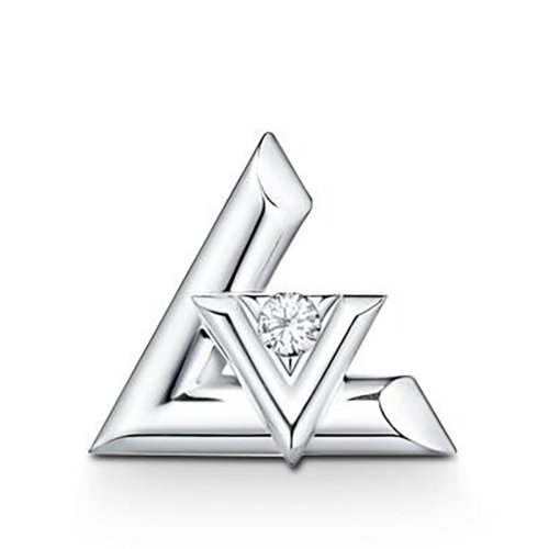Louis Vuitton/路易威登 經典款LV VOLT系列 18k金白金徽標字母造型鑲嵌鉆石單只耳釘耳環Q96970