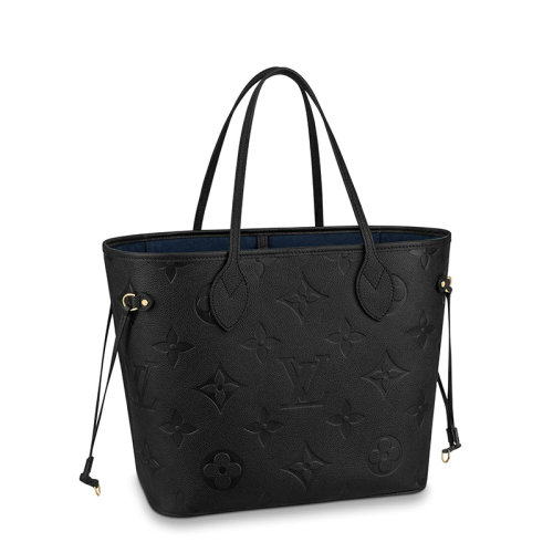 Louis Vuitton/路易威登 22春夏新款NEVERFULL系列 女士中號黑色老花壓紋牛皮金扣配可拆卸小袋單肩斜跨手提托特包M45685