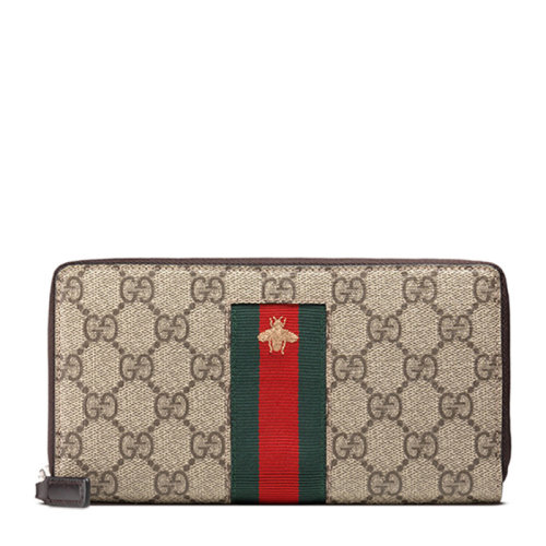 Gucci 古馳 男士棕色帆布配皮長款拉鏈錢包