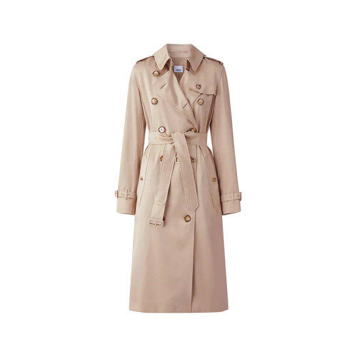 BURBERRY/博柏利 【22秋冬新款】 女款桑蠶絲肯辛頓版型Trench中長款風衣大衣外套 80552891