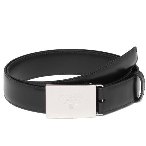 PRADA/普拉達  男士黑色皮革兩個可互換的925銀扣腰帶33毫米套件2CC501_2DSO_F0002