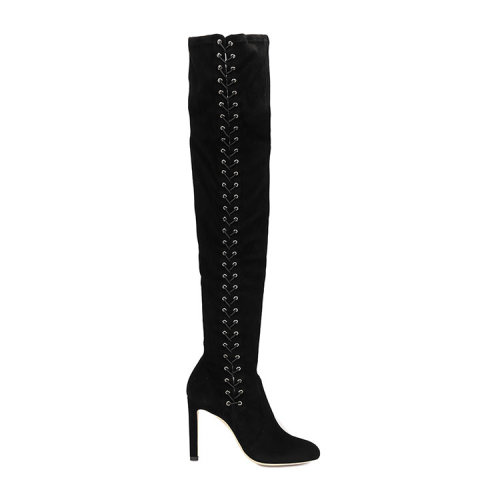 Jimmy Choo/周仰杰 黑色麂皮-綁帶裝飾 細跟 過膝靴 MARIE100UDU BLACK BLACK