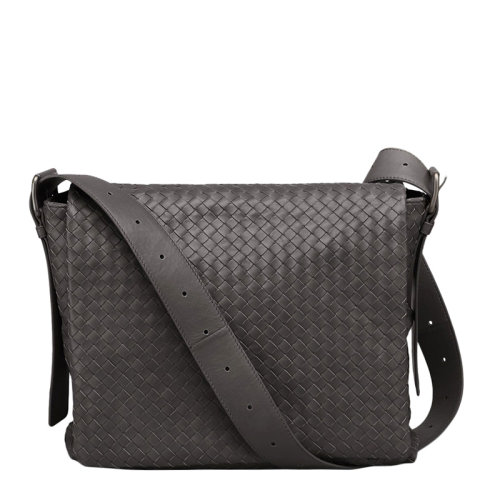 Bottega Veneta/葆蝶家 男士深咖色羊皮經典編織商務休閑郵差包單肩斜挎包男包 161314-VQ131-1301