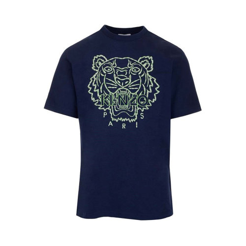 KENZO/高田賢三 男士深藍色棉質虎頭刺繡裝飾圓領短袖上衣T恤 FC55TS2184YF-77