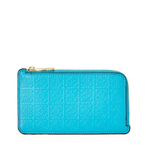 LOEWE/羅意威 20  女士青色徽標壓花真絲小牛皮拉鏈卡包0010623569