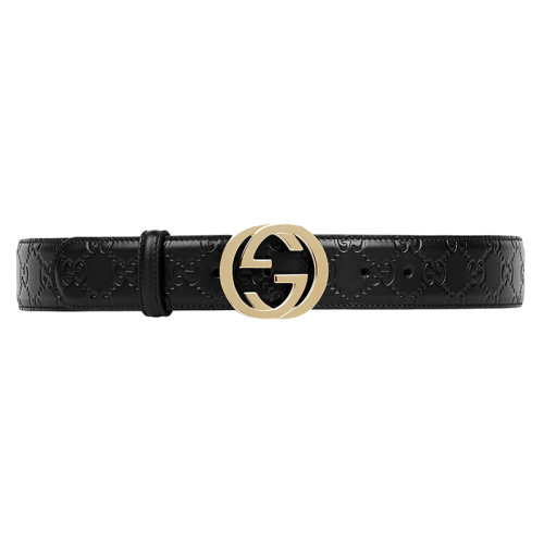 GUCCI/古馳   經典款Signature女士黑色牛皮印花雙G腰帶370543CWC1G1000