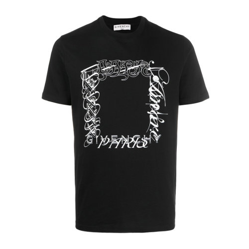 Givenchy/紀梵希 男士黑色棉質經典字母徽標印花裝飾圓領短袖上衣T恤 BM70WP3002-001