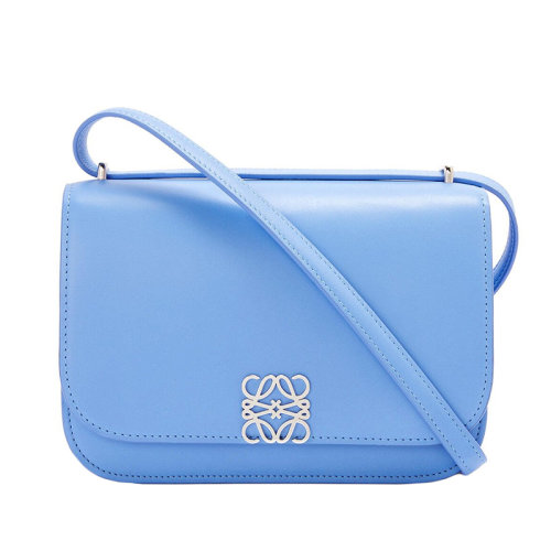 Loewe/羅意威 22春夏新款Goya系列 女士小號神圣藍色絲綢牛皮革Anagram封口可斜挎單肩包 0010701738
