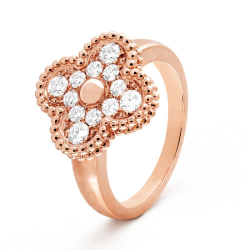 Van Cleef & Arpels/梵克雅寶  經典Sweet Alhambra? 系列 18K金玫瑰金鑲鉆四葉草戒指  VCARP2R400