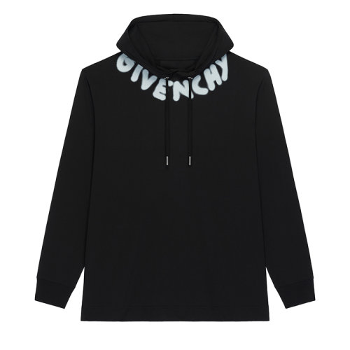 Givenchy/紀梵希 22年春夏新款 Chito聯名系列 男士黑色純棉超大版型LOGO印花長袖連帽衫T恤BM719P3Y6B-001