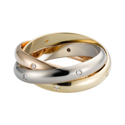 CARTIER/卡地亞 TRINITY系列 18K金白金玫瑰金黃金三環三色鑲鉆戒指 求婚訂婚結婚對戒 B4038800