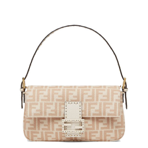 FENDI/芬迪  BAGUETTE 1997系列 女士中號米色FF圖案羊毛材質手提單肩法棍包8BR792AH9EF1FEM