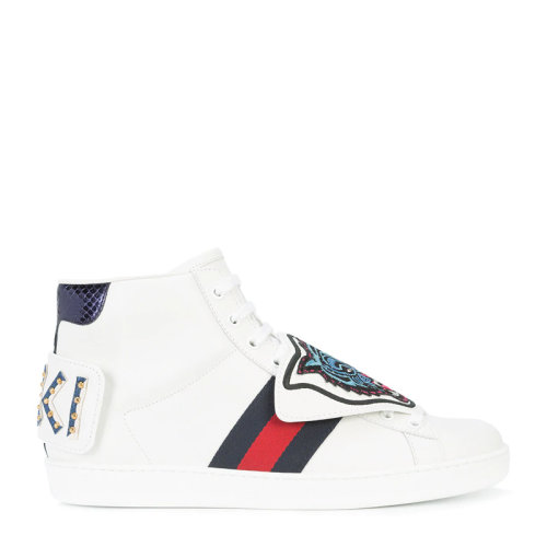 GUCCI/古馳 男士白色皮革高幫虎頭圖案休閑鞋運動鞋 478194-DOPV0-9181
