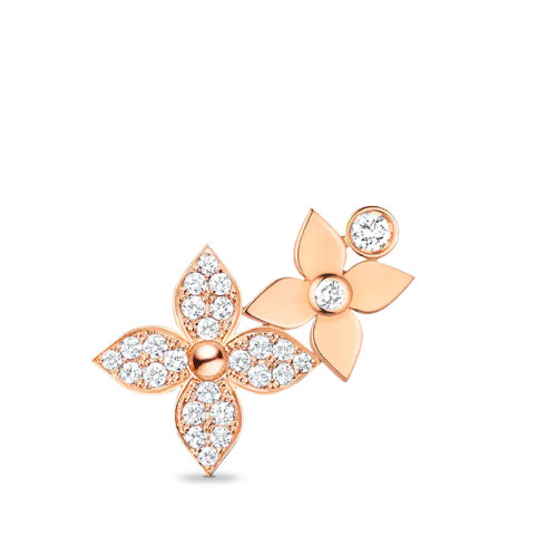 Louis Vuitton/路易威登 STAR BLOSSOM系列 經典款單只18k金玫瑰金26顆鉆石右側星星圖案耳環Q96946