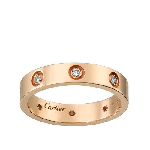 CARTIER/卡地亞 經典款LOVE 18K金玫瑰金鉆石結婚對戒戒指 鑲嵌8顆鉆石 B4050800