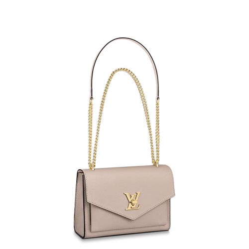 Louis Vuitton/路易威登 22春夏新款MYLOCKME系列 女士灰褐色粒面小牛皮銀扣銀鏈單肩斜挎鏈條信封包M56137