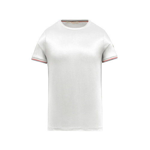 Moncler/蒙克萊 22年秋冬新款 男士本白色棉質混紡法國旗幟細節短袖T恤H10918C7160087296004