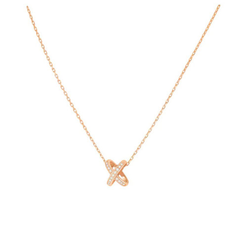 Chaumet/尚美  Jeux de Liens系列 女士18k金玫瑰金鉆石交叉的鏈節點綴寶石吊墜082216