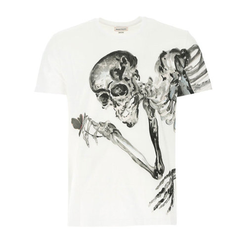 Alexander McQueen/亞歷山大麥昆 小白T 骷髏印花 男士白色短袖T恤 609587QOZA80900