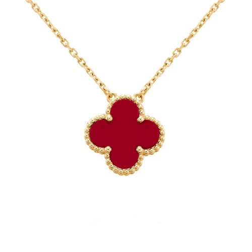 Van Cleef & Arpels/梵克雅寶 經典款Alhambra復古紅色紅玉髓四葉草項鏈 VCARD38500