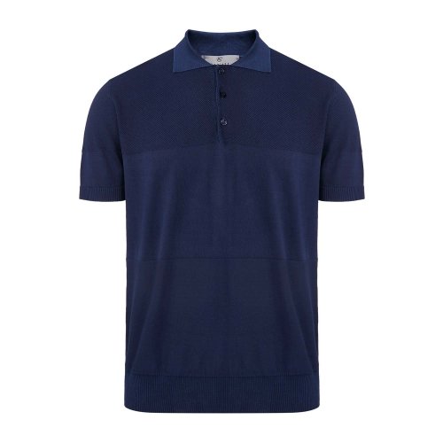 CANALI/康納利 藏青色 男士短袖拼接針織POLO衫 C0485-MK00517-300 春夏款