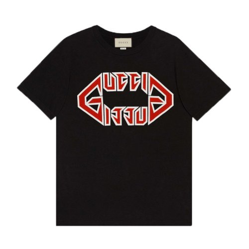 GUCCI 古馳  男裝 服裝 棉質超大造型金屬風Gucci印花時尚 男士短袖T恤